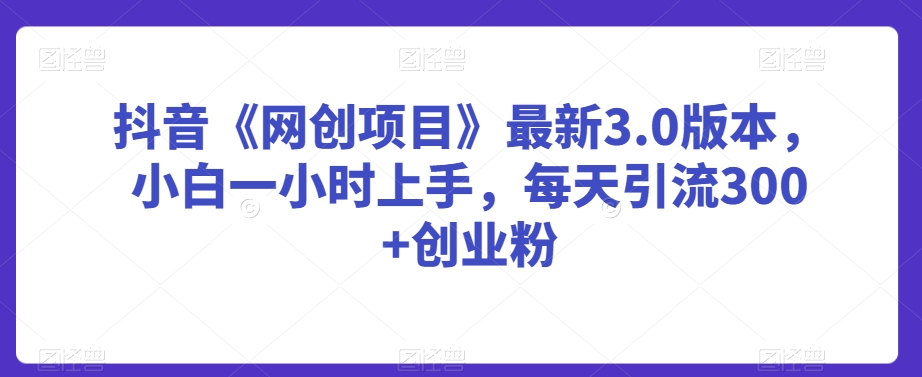 抖音《网创项目》最新3.0版本，小白一小时上手，每天引流300+创业粉【揭秘】-升阶有道
