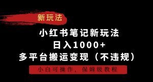 小红书笔记新玩法,日入1000+,多平台搬运变现(不违规),小白可操作,保姆级教程【揭秘】-升阶有道