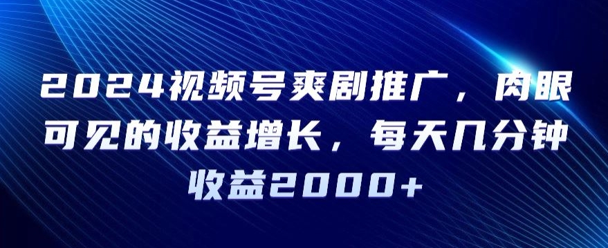 2024视频号爽剧推广，肉眼可见的收益增长，每天几分钟收益2000+【揭秘】-升阶有道