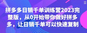 拼多多日销千单训练营2023完整版，从0开始带你做好拼多多，让日销千单可以快速复制-升阶有道