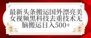 最新头条搬运国外漂亮美女视频黑科技去重技术无脑搬运日入500+【揭秘】-升阶有道