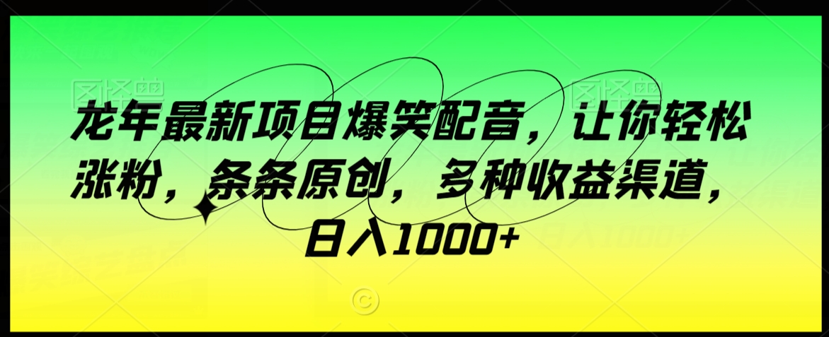 龙年最新项目爆笑配音，让你轻松涨粉，条条原创，多种收益渠道，日入1000+【揭秘】-升阶有道