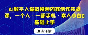 AI数字人爆款视频内容创作实战课,一个人·一部手机·素人小白0基础上手-升阶有道