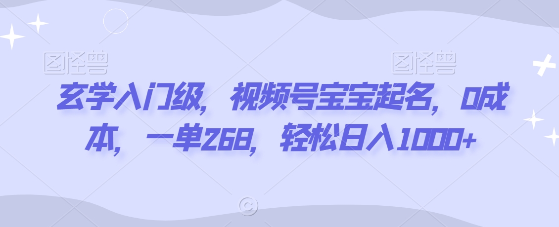 玄学入门级，视频号宝宝起名，0成本，一单268，轻松日入1000+【揭秘】-升阶有道