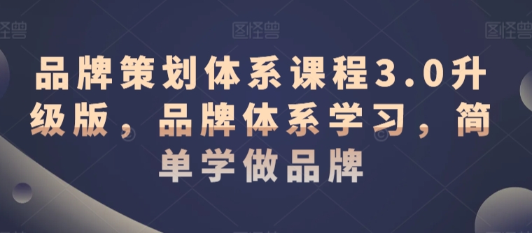 品牌策划体系课程3.0升级版，品牌体系学习，简单学做品牌-升阶有道