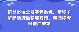 拼多多运营必学体系课,带你了解最新流量获取方法、帮助你降低推广成本-升阶有道