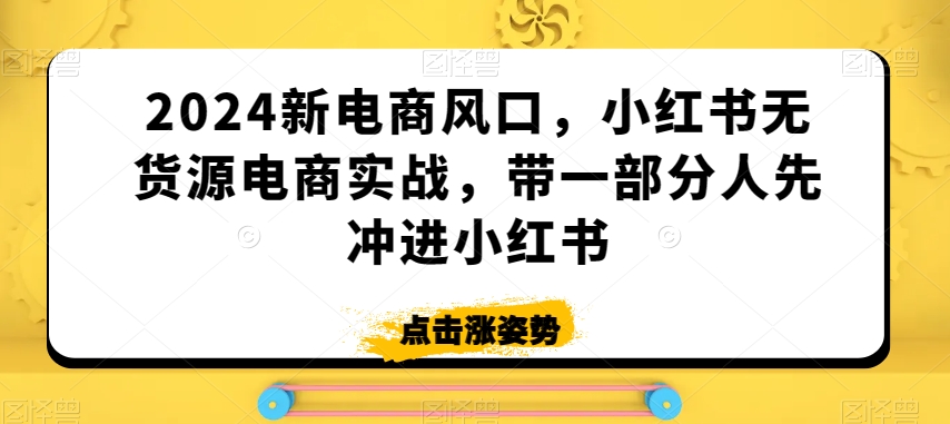 2024新电商风口，小红书无货源电商实战，带一部分人先冲进小红书-升阶有道