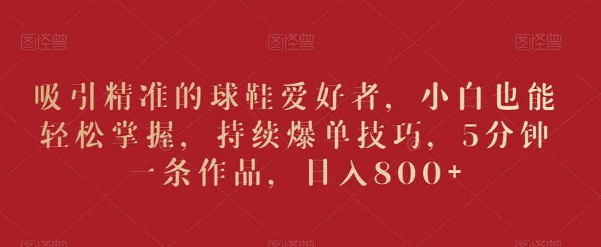吸引精准的球鞋爱好者，小白也能轻松掌握，持续爆单技巧，5分钟一条作品，日入800+【揭秘】-升阶有道