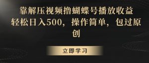 靠解压视频撸蝴蝶号播放收益，轻松日入500，操作简单，包过原创【揭秘】-升阶有道