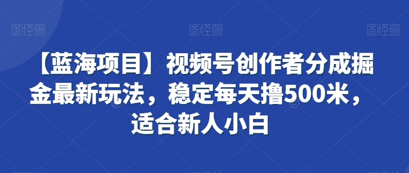 【蓝海项目】视频号创作者分成掘金最新玩法，稳定每天撸500米，适合新人小白【揭秘】-升阶有道
