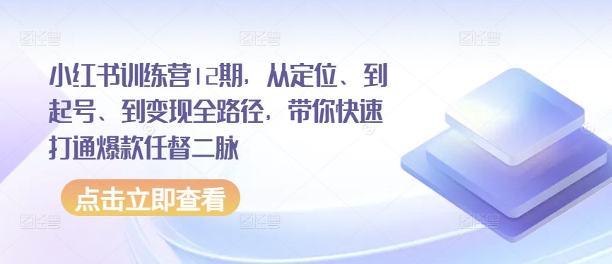 小红书训练营12期，从定位、到起号、到变现全路径，带你快速打通爆款任督二脉-升阶有道