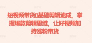 短视频带货0基础剪辑速成，掌握爆款剪辑思维，让好视频加持涨粉带货-升阶有道