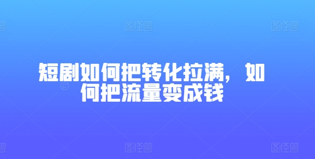 短剧如何把转化拉满，如何把流量变成钱-升阶有道