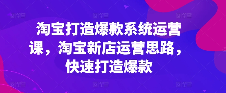 淘宝打造爆款系统运营课，淘宝新店运营思路，快速打造爆款-升阶有道