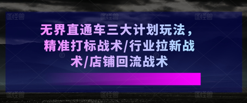 无界直通车三大计划玩法，精准打标战术/行业拉新战术/店铺回流战术-升阶有道