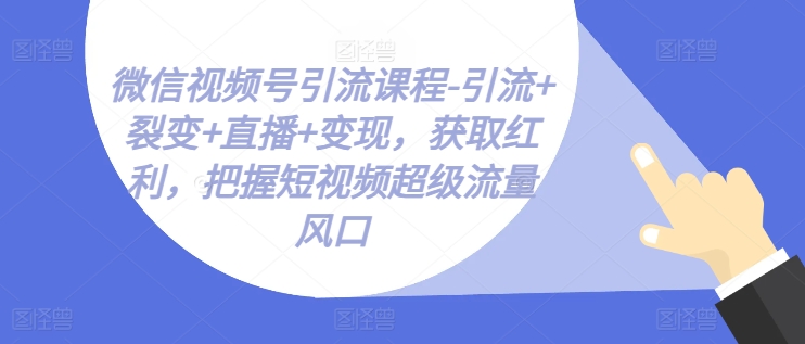 微信视频号引流课程-引流+裂变+直播+变现，获取红利，把握短视频超级流量风口-升阶有道