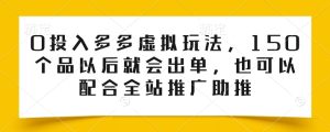 0投入多多虚拟玩法，150个品以后就会出单，也可以配合全站推广助推-升阶有道