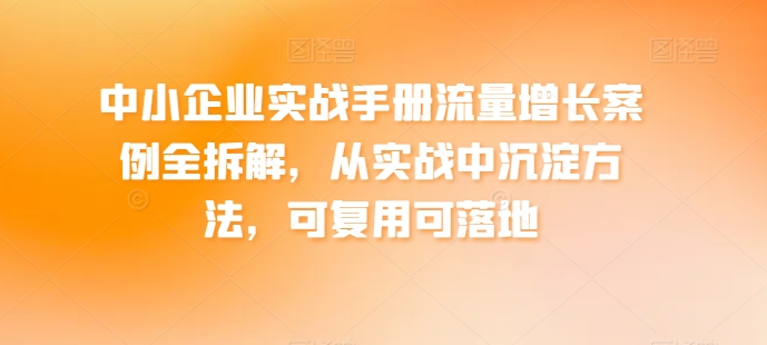 中小企业实战手册流量增长案例全拆解，从实战中沉淀方法，可复用可落地-升阶有道