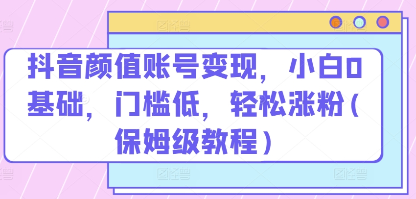 抖音颜值账号变现，小白0基础，门槛低，​轻松涨粉(保姆级教程)【揭秘】-升阶有道