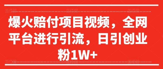 爆火赔付项目视频，全网平台进行引流，日引创业粉1W+【揭秘】-升阶有道