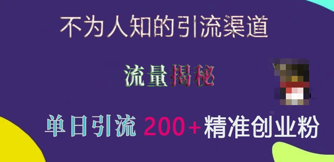 不为人知的引流渠道，流量揭秘，实测单日引流200+精准创业粉【揭秘】-升阶有道
