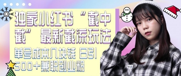 最新小红书截流玩法 独家截中截 单号成本几块钱 日引500+CY粉JZ粉-升阶有道