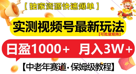 实测视频号最新玩法，中老年赛道，独家资源，月入过W+【揭秘】-升阶有道