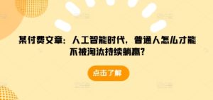 某付费文章:人工智能时代,普通人怎么才能不被淘汰持续躺赢?-升阶有道