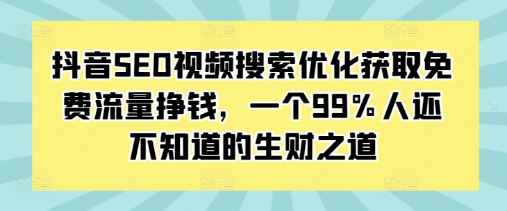 抖音SEO视频搜索优化获取免费流量挣钱，一个99%人还不知道的生财之道-升阶有道