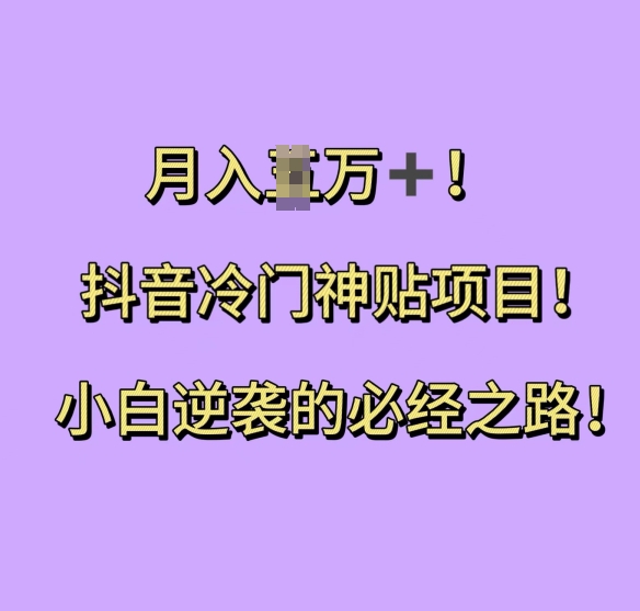 抖音冷门神贴项目，小白逆袭的必经之路，月入过W【揭秘】-升阶有道