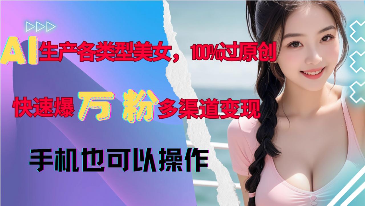 AI生产各类型美女，100%过原创，快速爆万粉，多渠道变现，新手可做-升阶有道