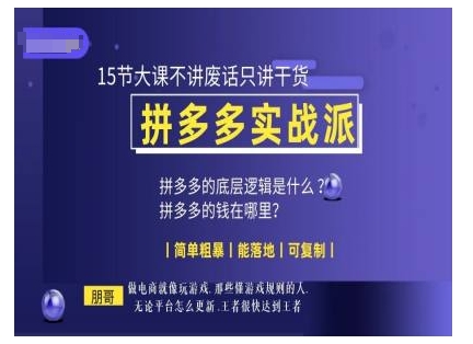 朋哥电商(拼多多实战派)，15节大课不讲废话只讲干货，简单粗暴 能落地 可复制-升阶有道
