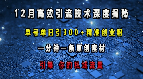 最新高效引流技术深度揭秘 ，单号单日引300+精准创业粉，一分钟一条原创素材，引爆你的私域流量-升阶有道
