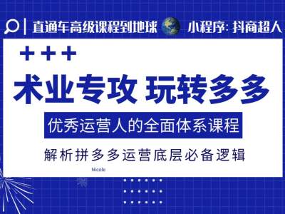 术业专攻玩转多多，优秀运营人的全面体系课程，解析拼多多运营底层必备逻辑-升阶有道