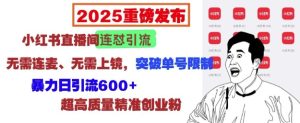 2025重磅发布：小红书直播间连怼引流，无需连麦、无需上镜，突破单号限制，暴力日引流600+-升阶有道