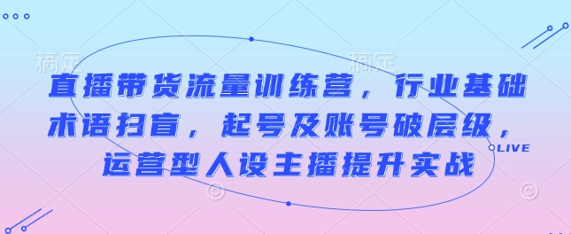 直播带货流量训练营，行业基础术语扫盲，起号及账号破层级，运营型人设主播提升实战-升阶有道
