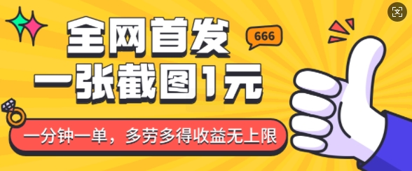 全网首发，一张截图1块钱，一分钟一单，多劳多得，收益无上限-升阶有道