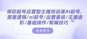 带你起号运营型主播培训课AI起号,底层逻辑/ai起号/运营晋级/主播进阶/基础操作/剪辑技巧-升阶有道