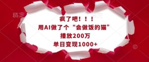 疯了吧！用AI做了个“会做饭的猫”，播放200万，单日变现1k-升阶有道
