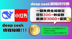 Deepseek一键免费生成小红书图文日引300+创业粉,日变现多张教程,方法全行业通用!-升阶有道