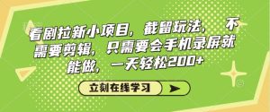 看剧拉新小项目,截留玩法, 不需要剪辑,只需要会手机录屏就能做,一天轻松200+-升阶有道