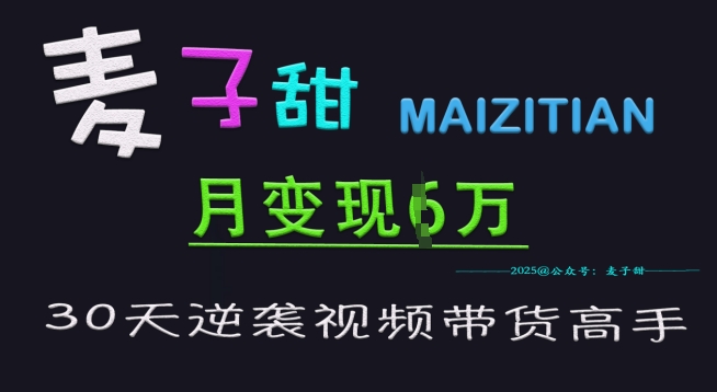 麦子甜30天逆袭视频带货高手，单月变现6W加特训营-升阶有道