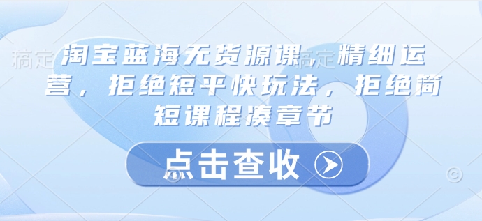 淘宝蓝海无货源课，精细运营，拒绝短平快玩法，拒绝简短课程凑章节-升阶有道
