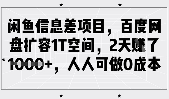 闲鱼信息差项目，百度网盘扩容1T空间，2天收益1k+，人人可做0成本-升阶有道