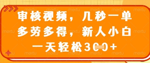 最新审核视频，几秒一单，多劳多得，新人小白一天轻松3张【揭秘】-升阶有道