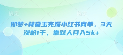 即梦+林黛玉完爆小红书商单，3天涨粉1千，靠怼人月入5k+-升阶有道