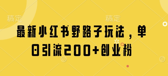 最新小红书野路子玩法，单日引流200+创业粉-升阶有道