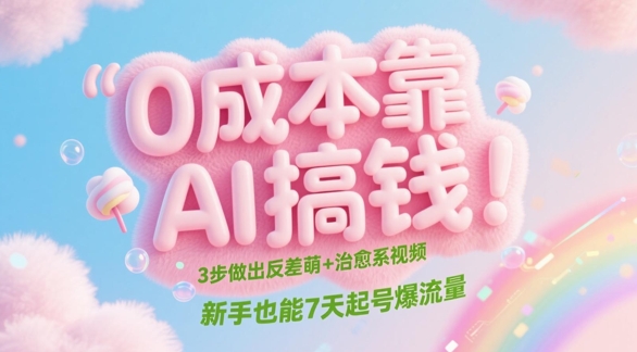 0成本靠AI搞钱！3步做出反差萌+治愈系视频，新手也能7天起号爆流量-升阶有道