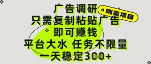 广告调研项目,只需复制粘贴广告即可挣钱,平台大水,任务不限量,一天3张【揭秘】-升阶有道
