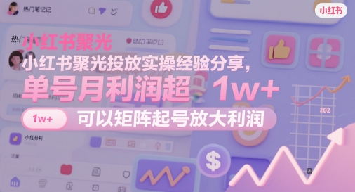 小红书聚光投放实操经验分享，单号月利润超1w+，可以矩阵起号放大利润-升阶有道